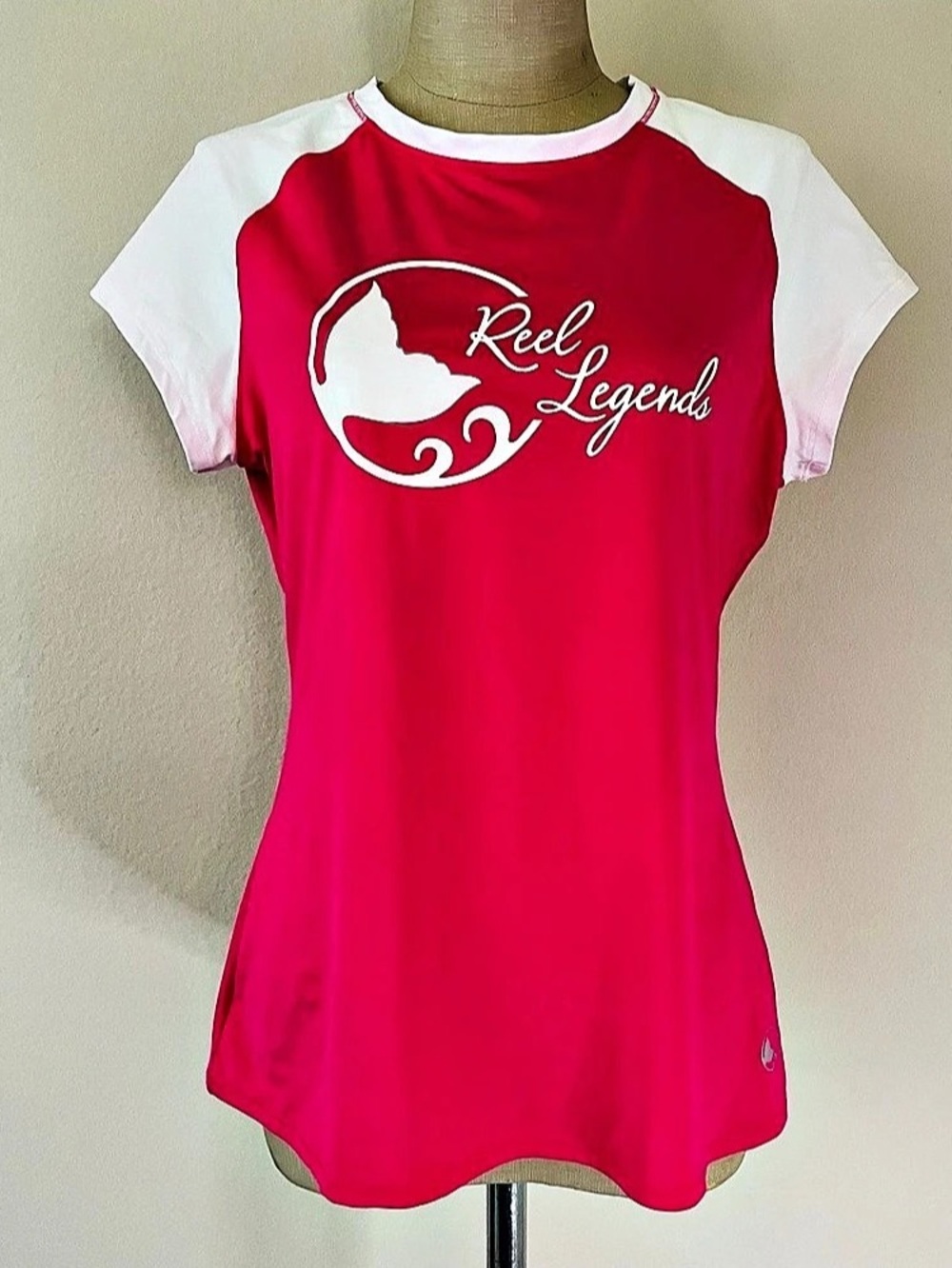 Reel Legends Keep-It-Cool Short Sleeve Top in Pink & White Size XL